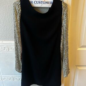 Parker Black Dress with Silver Sequin/beaded Sleeves